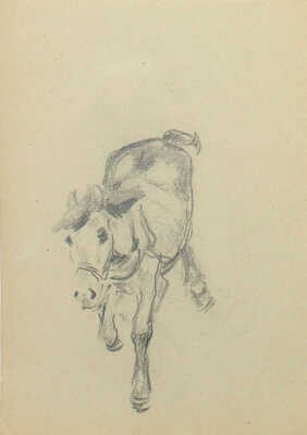 Исупов Алексей Владимирович. Лот из пяти листов с этюдами (теленок, два наброска с лошадьми, пейзаж в деревне, лес весной)